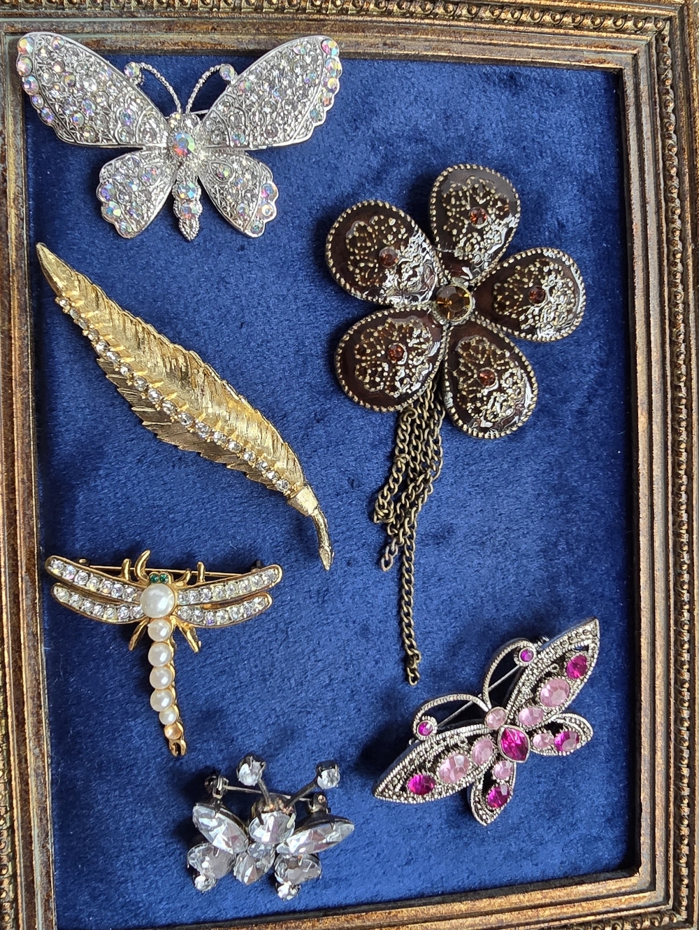 Vintage Brooch Lot Of 6 Butterflies Dragonfly Flower Leaf